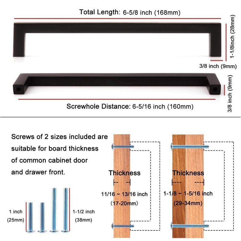 KOOFIZO Solid Square Bar Cabinet Handle - Chrome Furniture Pull, 6.3 Inch/160mm Screwhole Distance, 10-Pack for Kitchen Cupboard Door, Bedroom Dresser Drawer, Bathroom Wardrobe Hardware - Image 2
